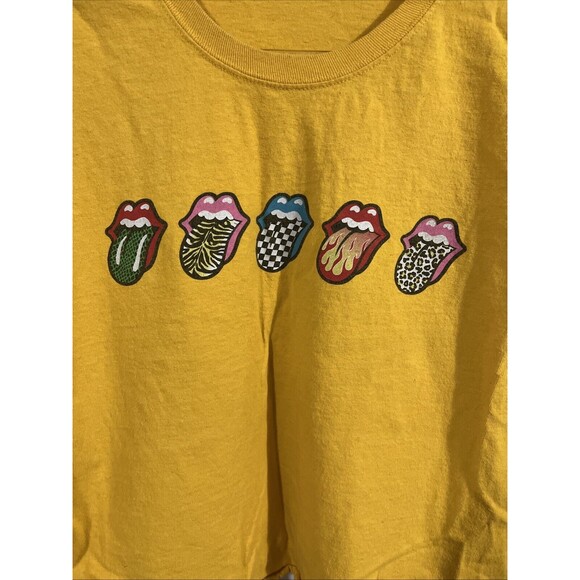 DAYDREAMER Rolling Stones Tongues Tee Crop Long Sleeve Gold Yellow Size Large - Picture 3 of 10